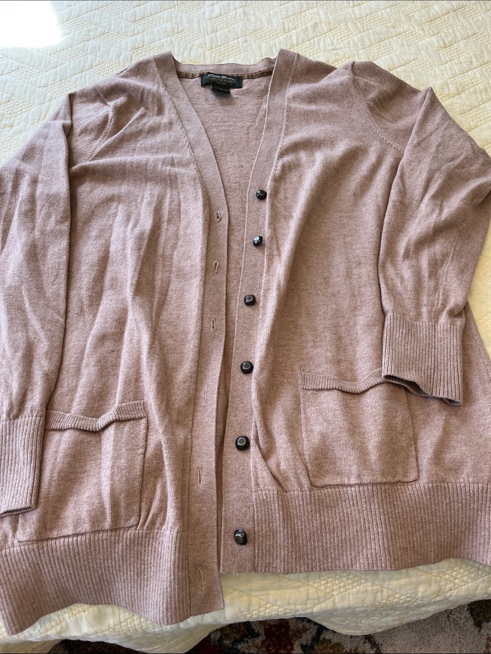 Eddie Bauer Camel Button-Front Cardigan